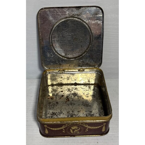 Vtg Metal Hinged Tin Box With Victorian Lady Portrait & Gold Floral Motif 4x2" - Picture 7 of 11